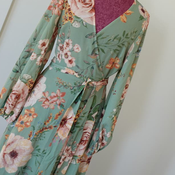 FLYING TOMATO maxi  sage floral wrap dress womans - Picture 2 of 13